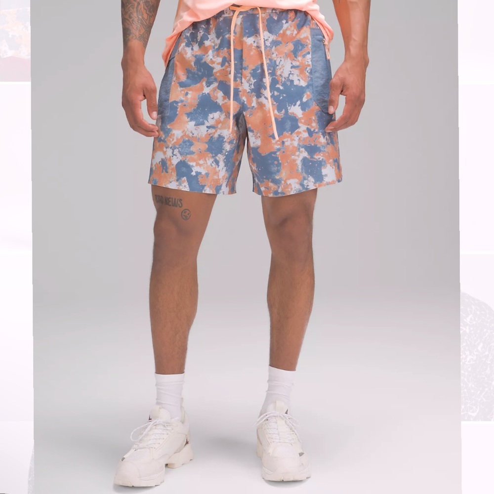 Lululemon Men’s Water-Repellent Hiking Short Backcountry Camo Blue Orange Medium